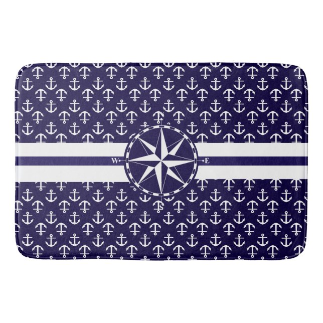 Beautiful Nautical Theme Anchor Pattern Bathroom Mat (Front)