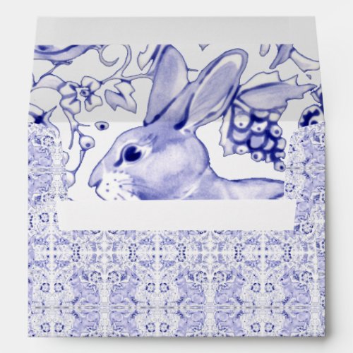 Beautiful Navy Blue Bunny Rabbit Bird Easter Delft Envelope