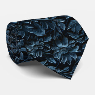 Beautiful Navy Blue Faux Tooled Leather  Neck Tie