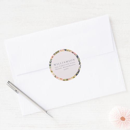 Beautiful Navy Blue Floral Wedding Return Address  Classic Round Sticker