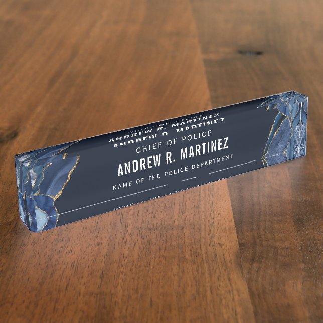 Beautiful Navy Blue Glitter Agate Police Officer Desk Name Plate (Side)