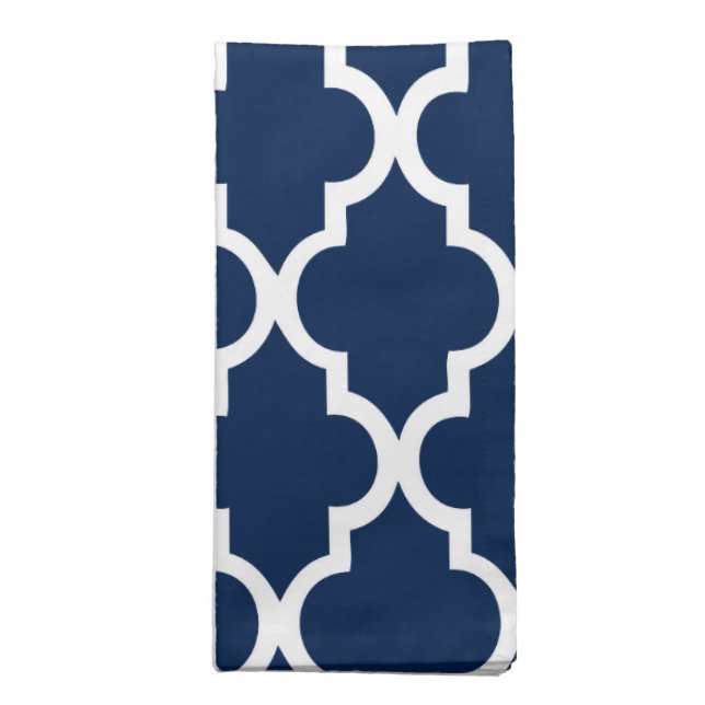 Beautiful Navy Blue Quatrefoil Tiles Pattern Napkin (Folded)