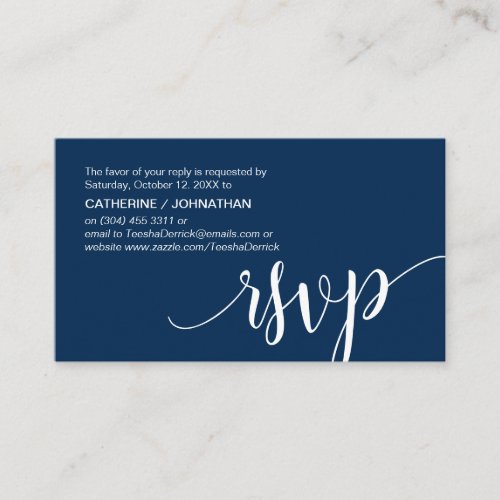 Beautiful Navy Blue Script RSVP respond Enclosure Card