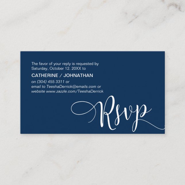 Beautiful Navy Blue Script,, RSVP respond Enclosure Card (Front)