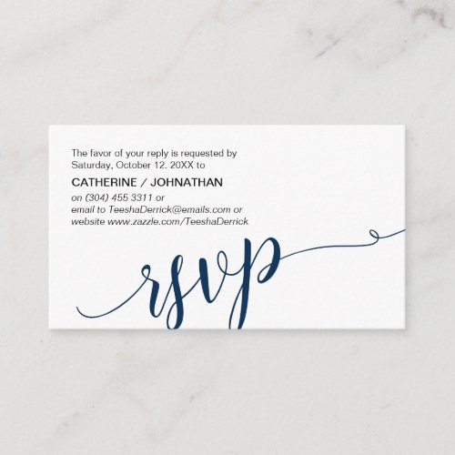 Beautiful Navy Blue Script RSVP respond Enclosure Card