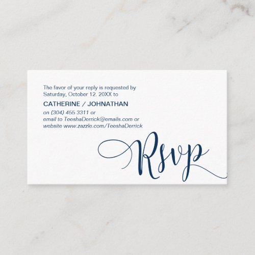 Beautiful Navy Blue Script RSVP respond Enclosure Card