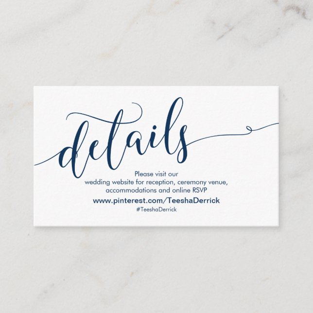 Beautiful Navy Blue, Wedding Website Details Enclosure Card (Front)