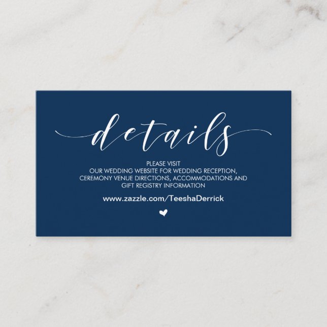 Beautiful Navy Blue,  Wedding Website Details Enclosure Card (Front)