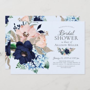 Beautiful Navy & Blush Floral Bridal Shower Invitation by celebrateitweddings at Zazzle