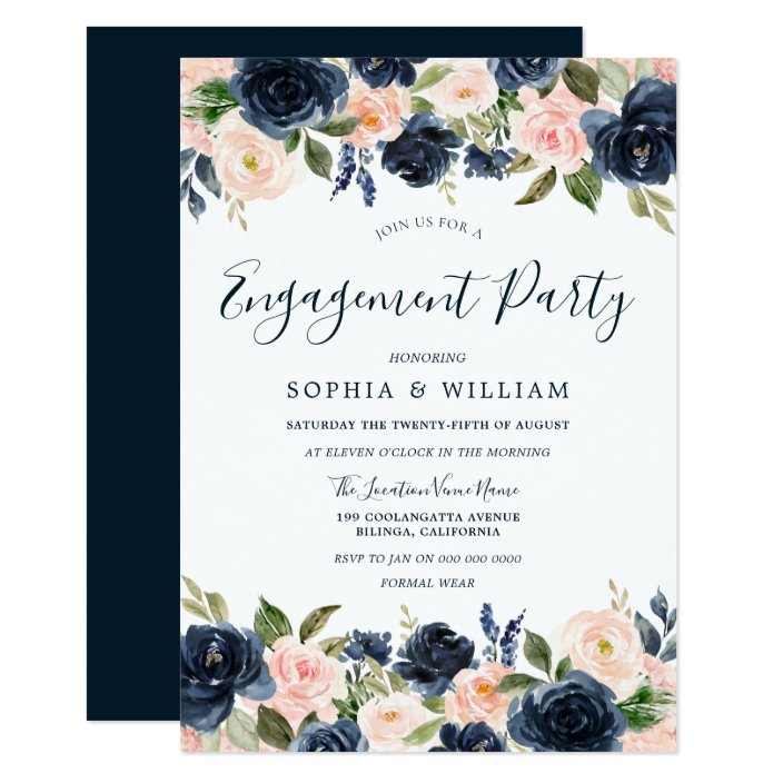 Beautiful Navy & Blush Floral Engagement Party Invitation | Zazzle.com