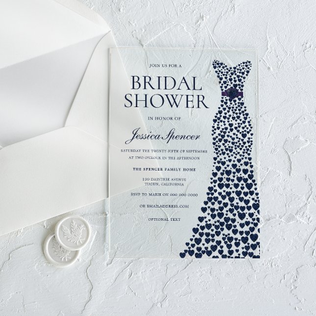 Beautiful Navy Dress Elegant Bridal Shower Acrylic Invitations (Creator Uploaded)