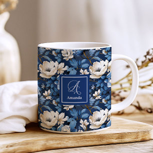 Beautiful Navy Flowers Personalized Floral Coffee  Mug