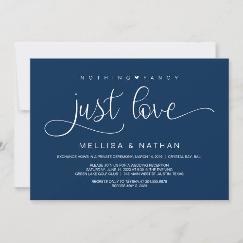 Beautiful Navy Nothing Fancy Just Love Elopement Invitation