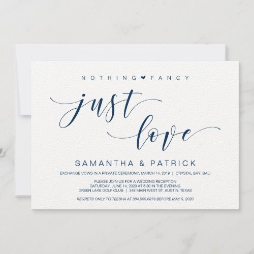 Beautiful Navy Nothing Fancy Just Love Elopement Invitation