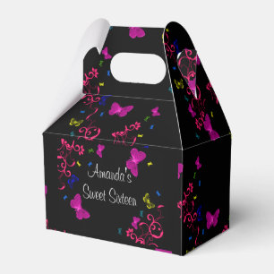 Beautiful Neon Butterflies, Sweet Sixteen, Custom Favor Boxes