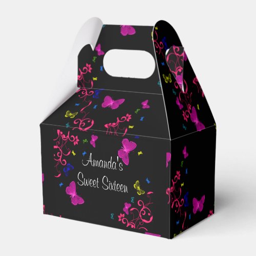 Beautiful Neon Butterflies Sweet Sixteen Custom Favor Boxes