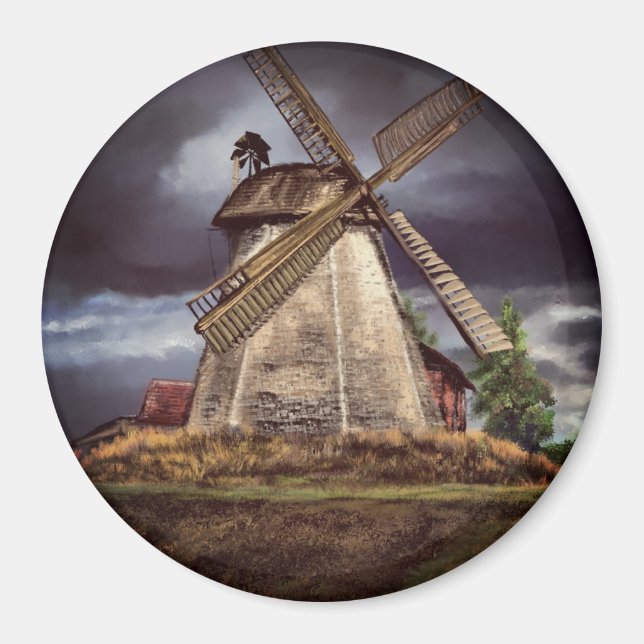 Beautiful Netherlands Windmill Landscape Art Drawn Magnet (Front)