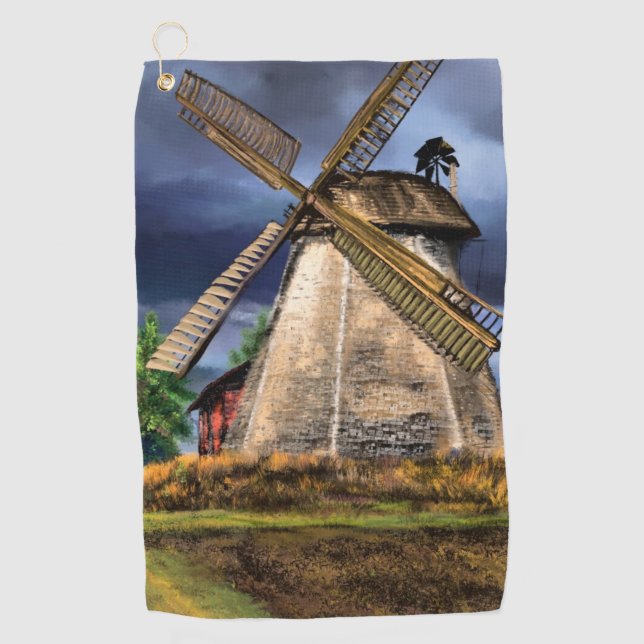 Beautiful Netherlands Windmill Landscape - Drawing Golf Towel (Front)