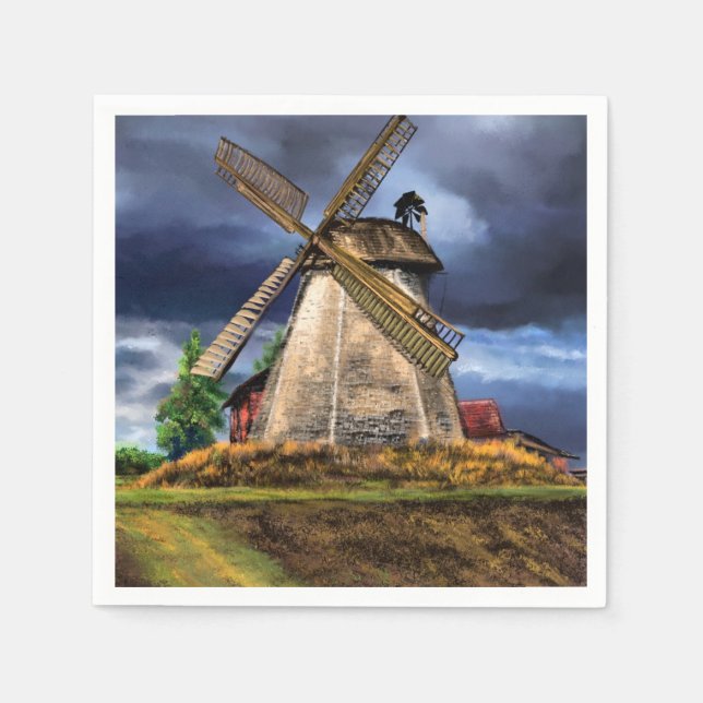 Beautiful Netherlands Windmill Landscape - Drawing Napkins (Front)