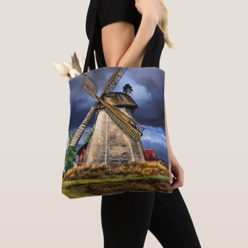 Beautiful Netherlands Windmill Landscape _ Drawing Tote Bag