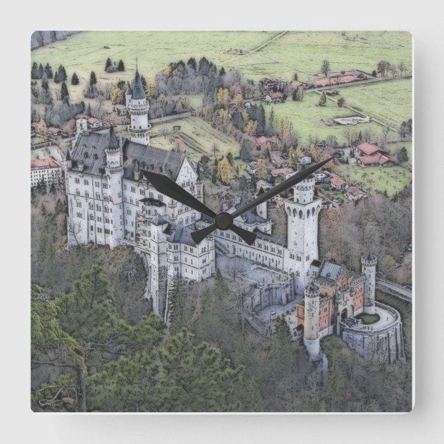 Beautiful Neuschwanstein Castle in Germany Square Wall Clock (Front)