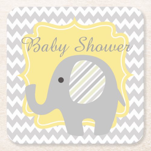 Beautiful Neutral Baby Shower Custom Cute Elephant Square Paper Coaster