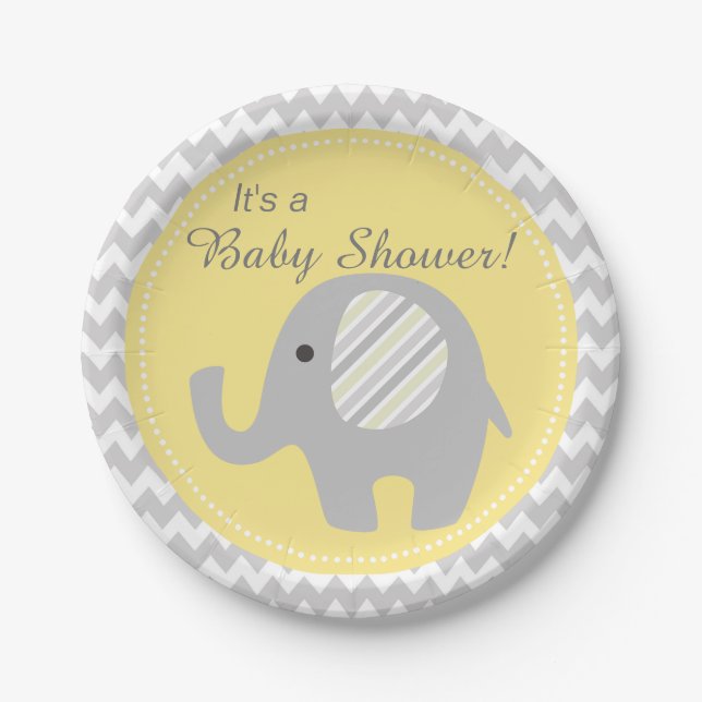Beautiful Neutral Baby Shower Custom Elephant Paper Plates (Front)