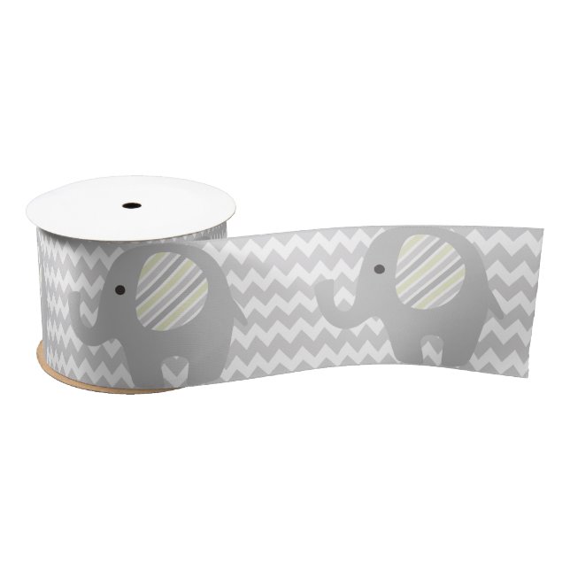 Beautiful Neutral Baby Shower Custom Elephant Satin Ribbon (Spool)
