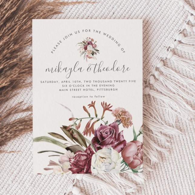 Beautiful Neutral Boho Floral Photo Invitation (Creator Uploaded)