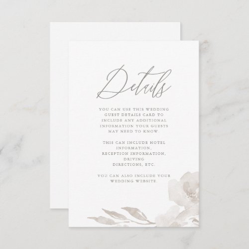 Beautiful Neutral Floral Wedding Guest Detail Enclosure Card