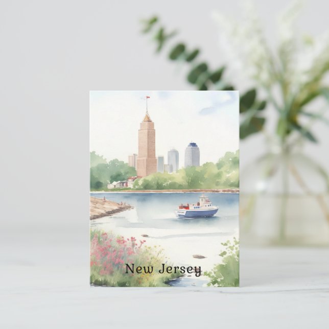 Beautiful New Jersey Watercolor Art Postcard (Standing Front)