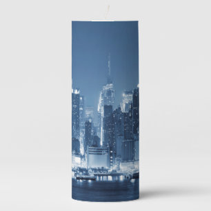 Beautiful New-York City Night Skyline Flameless Ca Pillar Candle