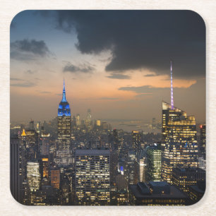 Beautiful New York Evening Skyline Square Paper Coaster