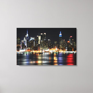 Beautiful New York Night Lights Reflecting River Canvas Print