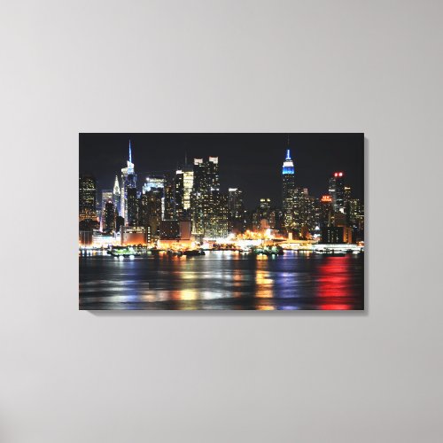 Beautiful New York Night Lights Reflecting River Canvas Print