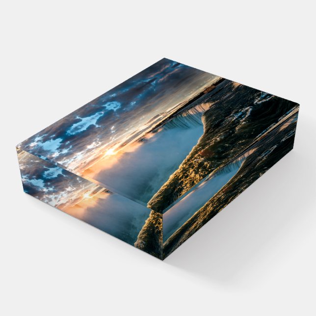 Beautiful Niagara Falls at Sunrise Paperweight (Angled)