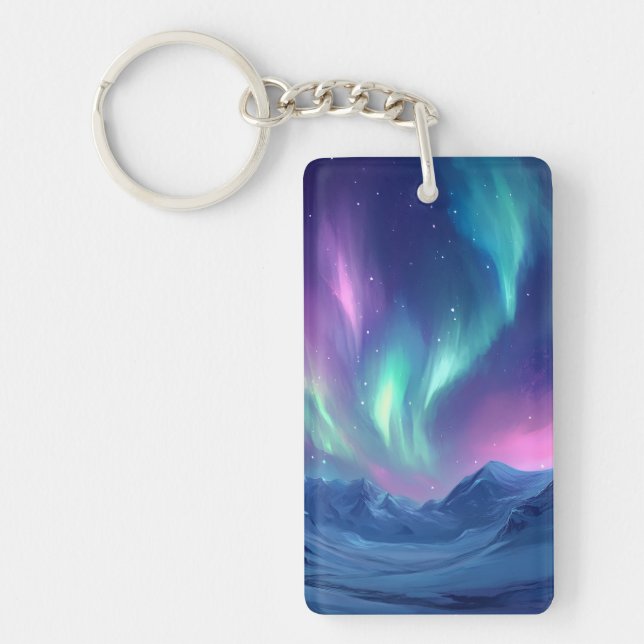 Beautiful night sky northern lights keychain (Front)