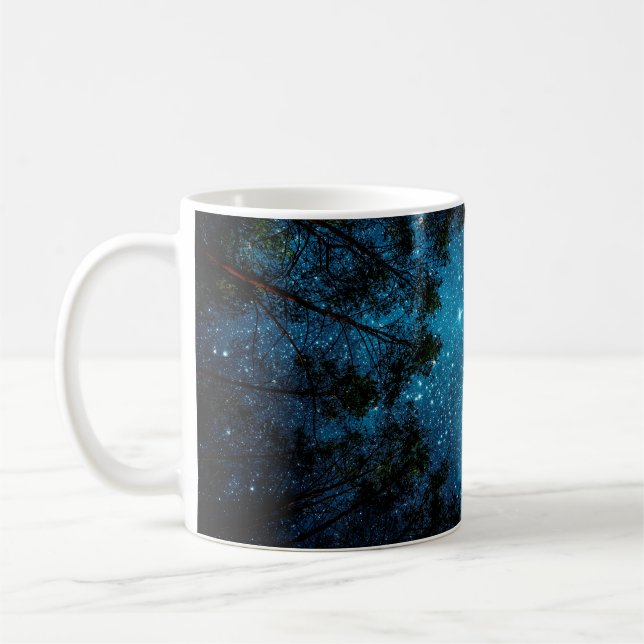 Beautiful night sky, the Milky Way and the trees.  Coffee Mug (Left)