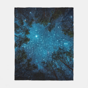 Beautiful night sky, the Milky Way and the trees.  Fleece Blanket