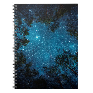 Beautiful night sky, the Milky Way and the trees. Notebook