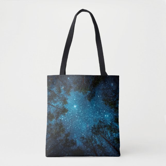 Beautiful night sky, the Milky Way and the trees.  Tote Bag (Front)