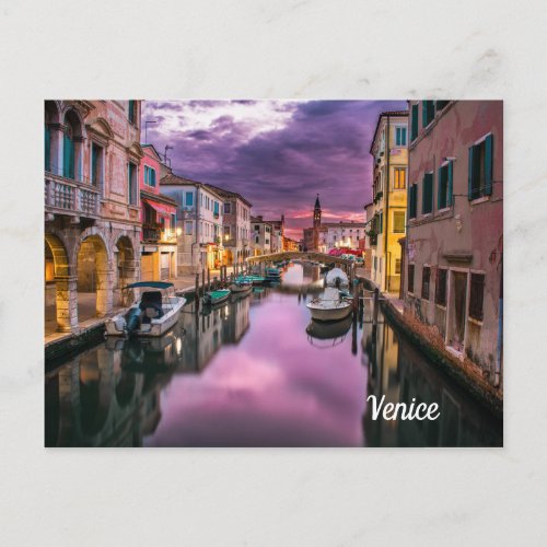 Beautiful Night Street Scene Venice Italy Postcard
