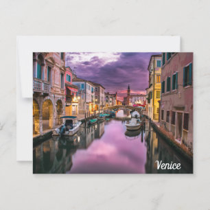 Beautiful Night Street Scene Venice Italy Postcard
