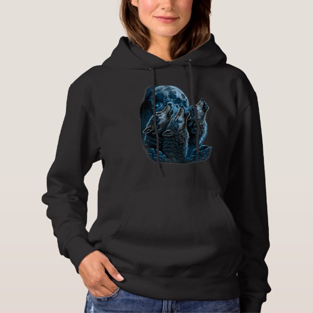 Beautiful Night Time Wolf Howling At Moon Raglan B Hoodie (Front)