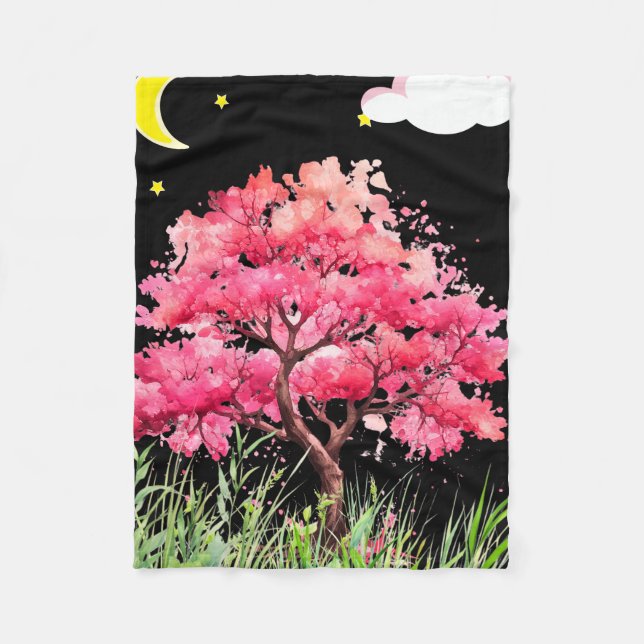 Beautiful night view of a cherry blossom tree fleece blanket (Front)