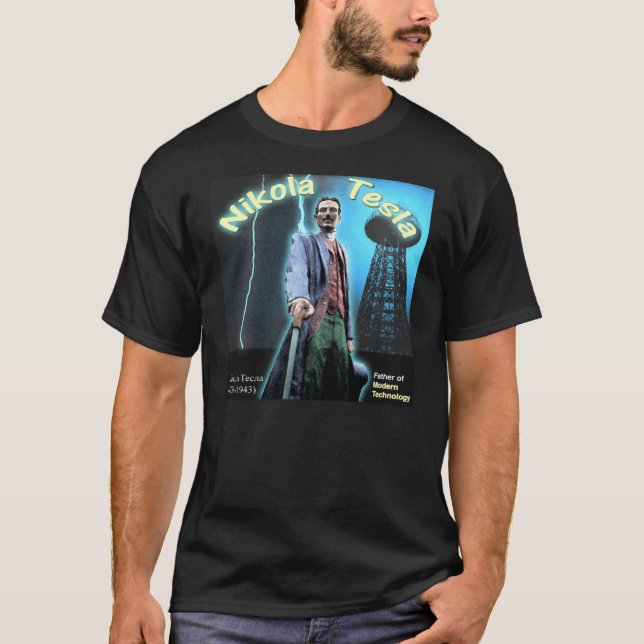 Beautiful Nikola Tesla Colorized Cyan T Shirt (Front)