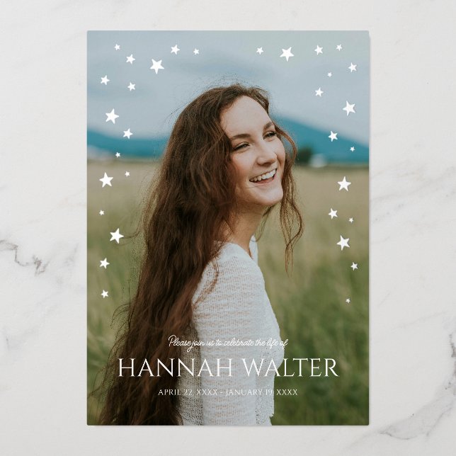 Beautiful North Star Celebration of Life Foil Invitation (Front)