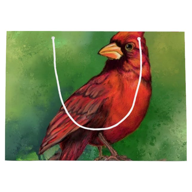Beautiful Northern Red Cardinal Bird - Drawing Large Gift Bag (Front)