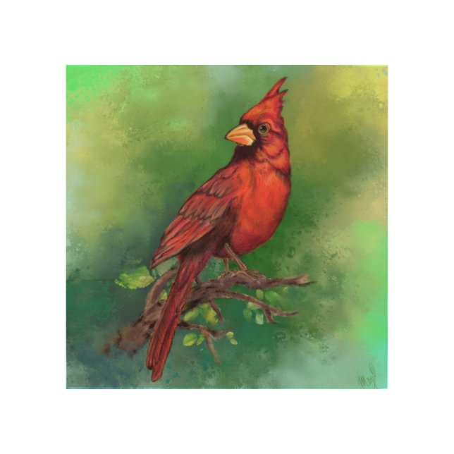 Beautiful Northern Red Cardinal Bird Painting Art  (Front)