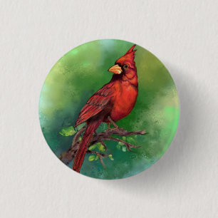 Beautiful Northern Red Cardinal Bird Painting Art Button